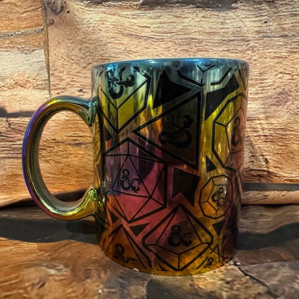 Dungeons & Dragons Mug Rainbow Iridescent 12oz Dice Pattern Ceramic Licensed